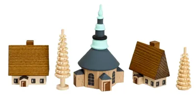 Produktbild von Weihnachtsdekoration Dorf Seiffen mit Ringelbäumchen bunt Höhe 7 cm NEU