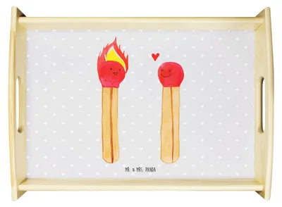 Produktbild von Mr. & Mrs. Panda Tablett Streichhölzer - Grau Pastell - Geschenk, Freundin, Serviertablett, Liebesgeschenk, für bett, Servier, Holztablett, Liebesbeweis, Dekotablett