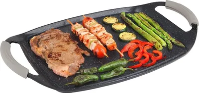 Produktbild von Cheffinger Grillplatte 47cm Aluguss Induktion Bratplatte BBQ Grill braten Plancha aus Aluminium Induktion für alle Kochfelder geeignet