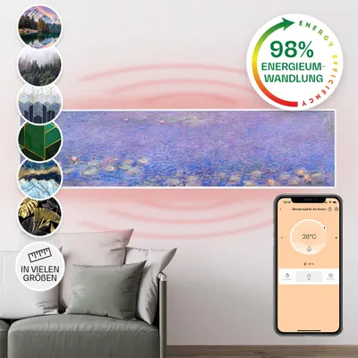 Produktbild von Klarstein Infrarotheizung mit Thermostat, 350W Elektroheizung, Smart Home Bild-Infrarotheizung zur Wandmontage, IR mit IoT/WiFi App-Control, Feuchtraum Flach-Heizkörper, CO2-Freie Wand Heizung