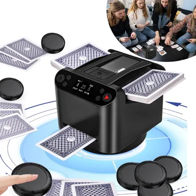 Produktbild von Automatischer Kartenmischer und Dealer 2-in-1, 360° Rotierende Dealing-Maschine, Wiederaufladbare Spielkartenmischmaschine