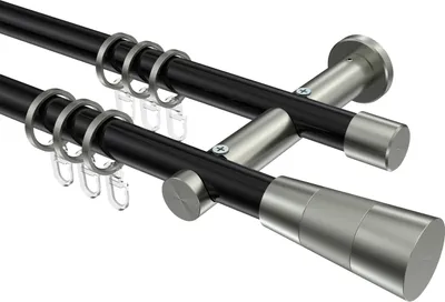Produktbild von Interdeco Gardinenstange / Vorhangstange Schwarz / Edelstahl-Optik, Typ Platon Tanara (Konus Bicolor), 20 mm Ø 2-läufig, 400 cm