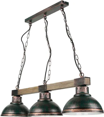 Immagine prodotto di Lampada a sospensione vintage "Hakon" legno metallo in rame antico E27 Lampada a sospensione a 3 luci soggiorno
