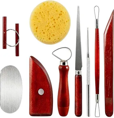 Produktbild von Ton-Werkzeug-Set - Töpfer-Keramik - Kunsthandwerk Skulptur - 9-Digital-Set - 18 x 6 x 2 cm - Holzfarbe
