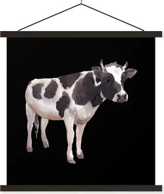 Produktbild von MuchoWow® Textilposter Kuh - Zeichnung - Schwarz 90x90 cm mit schwarzem Rahmen - Magnetisches