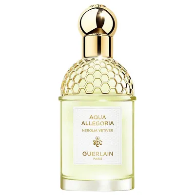 A bottle of Guerlain Aqua Allegoria Nerolia Vetiver Eau de Toilette.