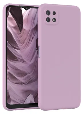 A light purple phone case is shown on a light purple background.
