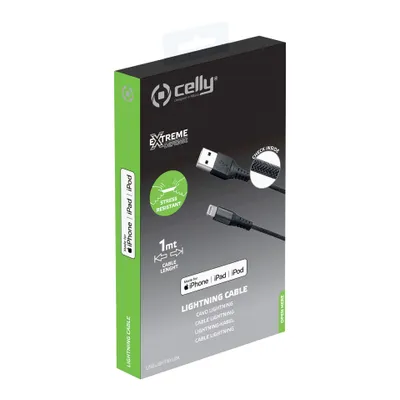 Immagine prodotto di Cavo dati Celly Lightning in nylon, 1 metro, nero