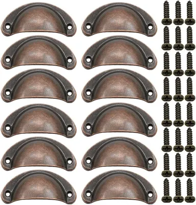 Immagine prodotto di Maniglie vintage a mezzaluna, 12 pezzi, finitura bronzo anticato, per armadi e cassetti