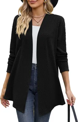 Produktbild von ASKSA Damen Strickjacke Kable Drapieren Lange aermel Offene Vorne Elegante Cardigan Strickpullover, Schwarz, 2XL