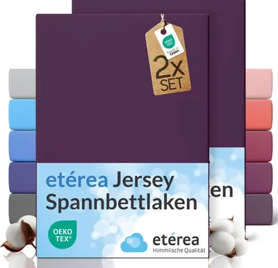 Produktbild von etérea Spannbettlaken Jersey 2 Stück - 90x200 cm - Bettlaken - 100 % Baumwolle - Pfirsich