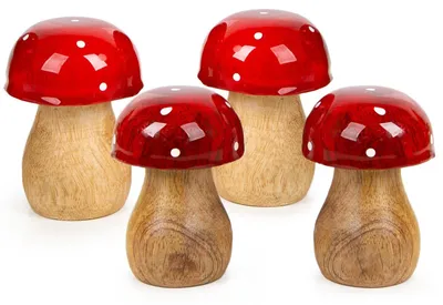 Produktbild von 4 Fliegenpilze Dekofiguren - Herbst Dekoration rot weiß braun 7 cm