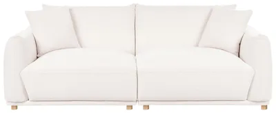 Produktbild von BELIANI 3-Sitzer Sofa Cremeweiß Stoff Gepolstert mit Armlehnen 2 Dekokissen Tiefe Sitzfläche Niedrige Holzbeine Modernes Design Stoffsofa Polstersofa
