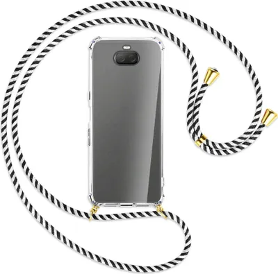 Produktbild von Handykette Backcover-Schutzhülle mit Band (Metall goldfarben) für Sony Xperia 10 Plus - schwarz/weiß gestreift