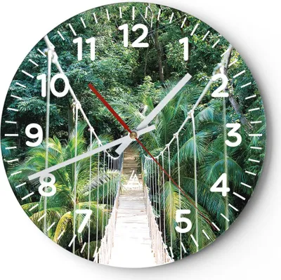 Produktbild von Wanduhr - Rund - Glasuhr - Tropen Dschungel Brücke - 40x40cm - Schleichendes Uhrwerk - Lautlos - zum Aufhängen bereit - Dekoration Modern - Wanddekoration aus Glas - C4AR40x40-4963