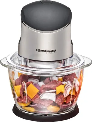 Produktbild von ROMMELSBACHER Multi Zerkleinerer MZ 400 – kraftvoller Motor, 4-flügeliges Spezialmesser aus Edelstahl, 1 Liter Glasbehälter, schwarz/Chrom gebürstet,
