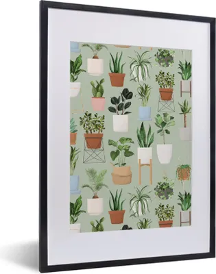 Produktbild von MuchoWow® MuchoWow® Gerahmtes Poster Pflanzen - Zimmerpflanzen - Pastell 30x40 cm - Poster mit zchwarzem Bilderrahmen - Wandposter Schlafzimmer