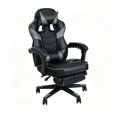 Produktbild von Puluomis Gaming Stuhl mit Fußstütze, Bürostuhl Chefsessel Schreibtischstuhl ergonomisch Sportsitz Gamingstuhl Höhenverstellbarer Drehstuhl Grau