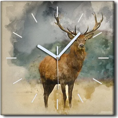 Produktbild von Coloray Uhr auf Leinwand 30x30 cm Wand Uhr Dekoration Wohnzimmer Segeltuch weiße Zeiger -Jagdwildtier