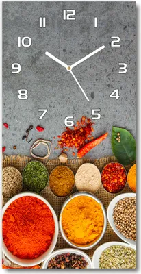 Produktbild von Wanduhr aus Glas – 30x60 cm - Glasbild - Glasuhr - Gehärtetes Glas -Bunte Gewürze