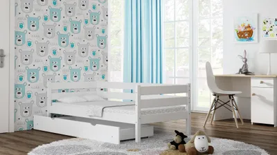 Produktbild von Meble Wróbel, Holzeinzelbett für Kinder Karo-Z, 80 x 160 cm, Weiß, kiefer