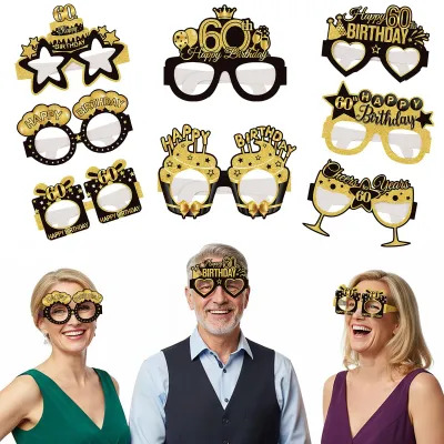 Papierbrillen 60. Geburtstag, 8 Stück, schwarz-gold, Fotobox-Deko
