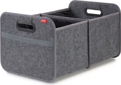 Produktbild von Kofferraum Organizer Filz – Faltbare Auto Faltbox mit 35L Volumen – Stabil & belastbar mit verstärktem Boden – Netztasche für Zubehör – Platzsparend faltbar – Gepolsterte Griffe für hohen Tragekomfort