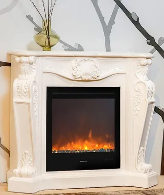 Produktbild von Casa Padrino Luxus Jugendstil Kamin mit LED Kamineinsatz Cremeweiß 118 x 43 x H. 111 cm - Luxus Elektrokamin