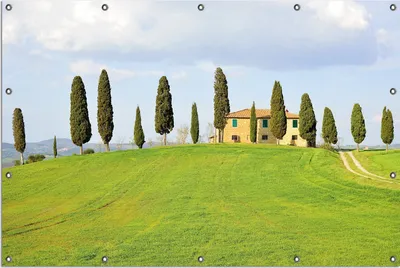 Produktbild von Wallario Outdoor-Poster für Garten oder Balkon, Motiv Villa auf einem Hügel in der Toskana, in ca. 120 x 180 cm