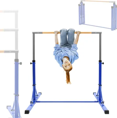Produktbild von Hauki Gymnastik Turnreck, Blau, Gymnastikstange faltbar, Kinder Reckstange höhenverstellbar 95,5-150 cm, Holz/Stahl, Trainingsgeräte Indoor/Outdoor
