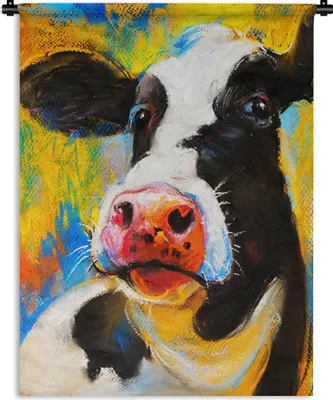 Produktbild von MuchoWow® Wandteppich Wandbehang Gemälde - Ölfarbe - Kuh - Tiere 120x160 cm Tapisserie Dekoration Wandtuch - Wohnzimmer - Moderne