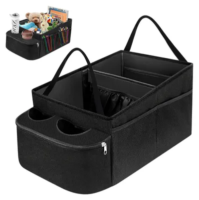 Productafbeelding van Auto-organizer met bekerhouders, opvouwbaar, zwart, 45x25,5x23,5 cm, gemaakt van Oxford-stof