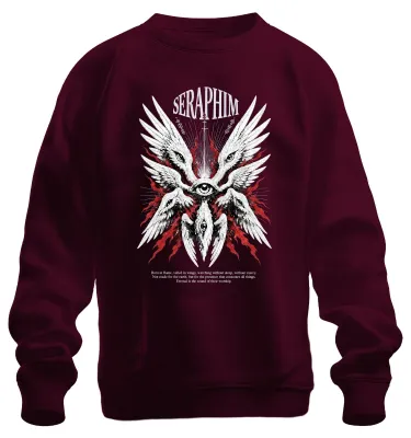 Productafbeelding van Seraphim: Bijbels accurate engel, ogen, vleugels. Engelologie sweatshirt, trui, bordeauxrood, maat M