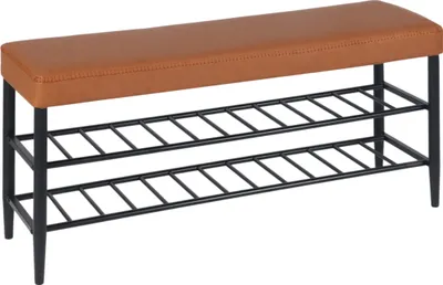 Produktbild von Relaxdays Schuhbank, gepolsterte Kunstleder-Sitzfläche, 2 Schuhablagen für 8 Paar, Schuhregal HBT 50x100x30 cm, braun