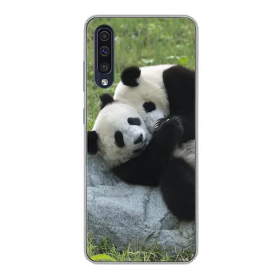 Produktbild von MuchoWow® Handyhülle Schutzhülle Hülle für Samsung Galaxy A30s Pandas - Gras - Stein Silikon Softcase Handy Hülle - Karteninhaber