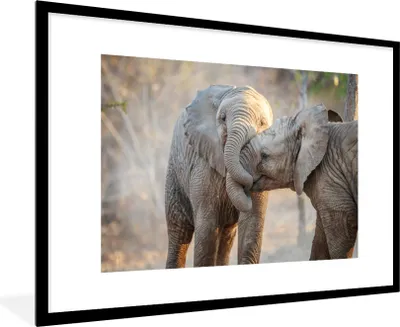 Produktbild von MuchoWow® MuchoWow® Gerahmtes Poster Elefanten - Kuscheltier - Afrika 90x60 cm - Poster mit zchwarzem Bilderrahmen - Wanddekoration - Fotos