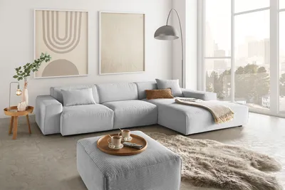 Produktbild von KAWOLA Sofa RANI Ecksofa Cord hellgrau Recamiere rechts