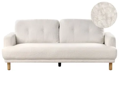 Produktbild von BELIANI 3-Sitzer Sofa Weiß Bouclé mit Hohen Holzbeinen Armlehnen Knopfheftung Skandinavisch Retro Modern Wohnzimmer Ausstattung
