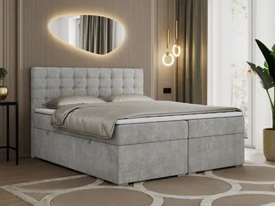 Produktbild von Boxspringbett 180x200 mit Bettkasten, Bett 180x200 mit Matratze und Topper - SUSAN - 180x200 - Hellgrau - Struktur - H3