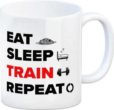 Produktbild von Eat Sleep Train Repeat Fitness Kaffeebecher