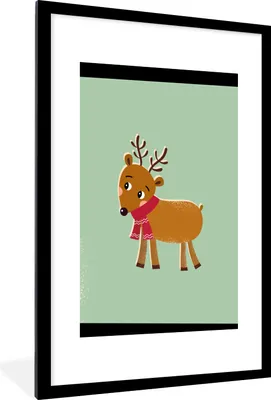 Produktbild von MuchoWow® Gerahmtes Poster Rentier - Weihnachten - Winter - Grün 60x90 cm - Poster mit Schwarzem Bilderrahmen Wandposter Rahmen Foto Bilder - Dekoration - Wandposter Wohnzimmer - Hochwertig