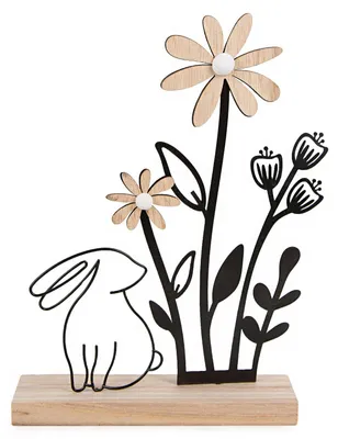 Produktbild von Moderne Osterdekoration zum Hinstellen Hase mit Blumen 19 x 27 cm