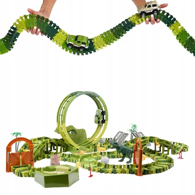 Produktbild von CELMAN Dinosaurier Spielzeug - Flexible Rennbahn mit Geländewagen Komplettset