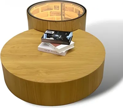 Produktbild von Wohnzimmer Tisch nach Innen beleuchtet Runder Sofatisch Beistelltisch 2tlg