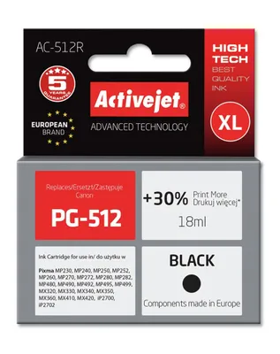 Wkład atramentowy Activejet AC-512R (zamiennik Canon PG-512; Premium; 18 ml; czarny)