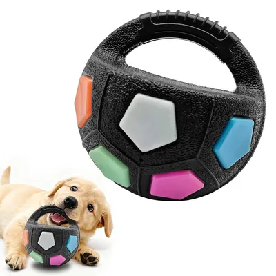 Produktbild von Hundespielzeug für aggressive Kauer, Beruhigungsball mit Griff, interaktives Hundespielzeug in Fußballform, für Wasserspiele, Training, Spiele