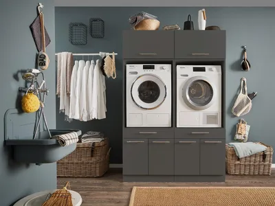Produktbild von Waschmaschinenumbauschrank >LAUNDREEZY< in anthrazit - 135x200x67,5 (BxHxT)