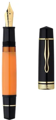 Image de erofa Majohn P139 Stylo plume, encre noire et jaune, plume moyenne, avec boîte, système de piston en laiton, grande capacité