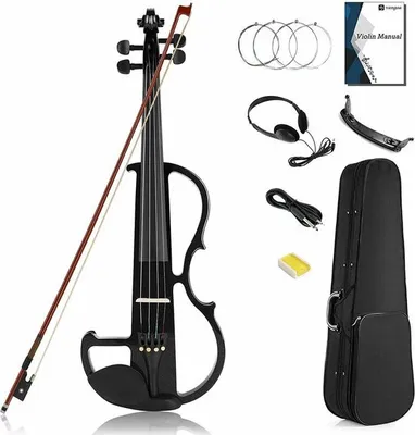 Produktbild von Vangoa Full Size 4/4 Massivholz Silent Violine mit Kinnstütze, Ebenholzbeschlägen, Tragetasche, zusätzlichen Saiten, Audiokabel, Kolophonium, verbesserter Bogen, Schwarz