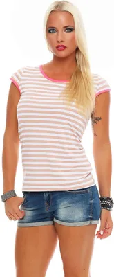 Produktbild von Damen Sommer Shirt Top Longshirt Gestreift; Beige/S/M 36/38